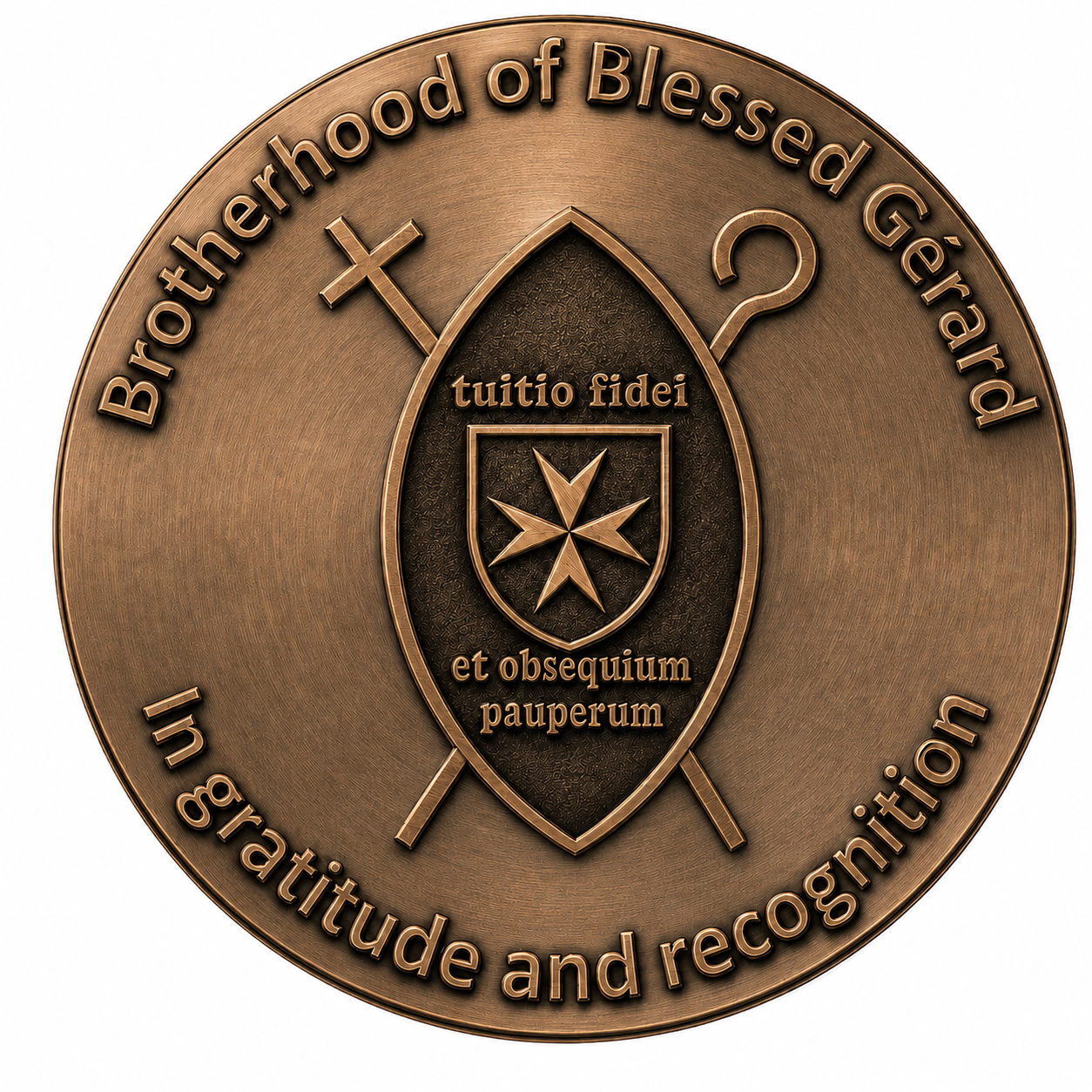 Close-up of the Bronze Brotherhood of Blessed Gérard Medal of Merit