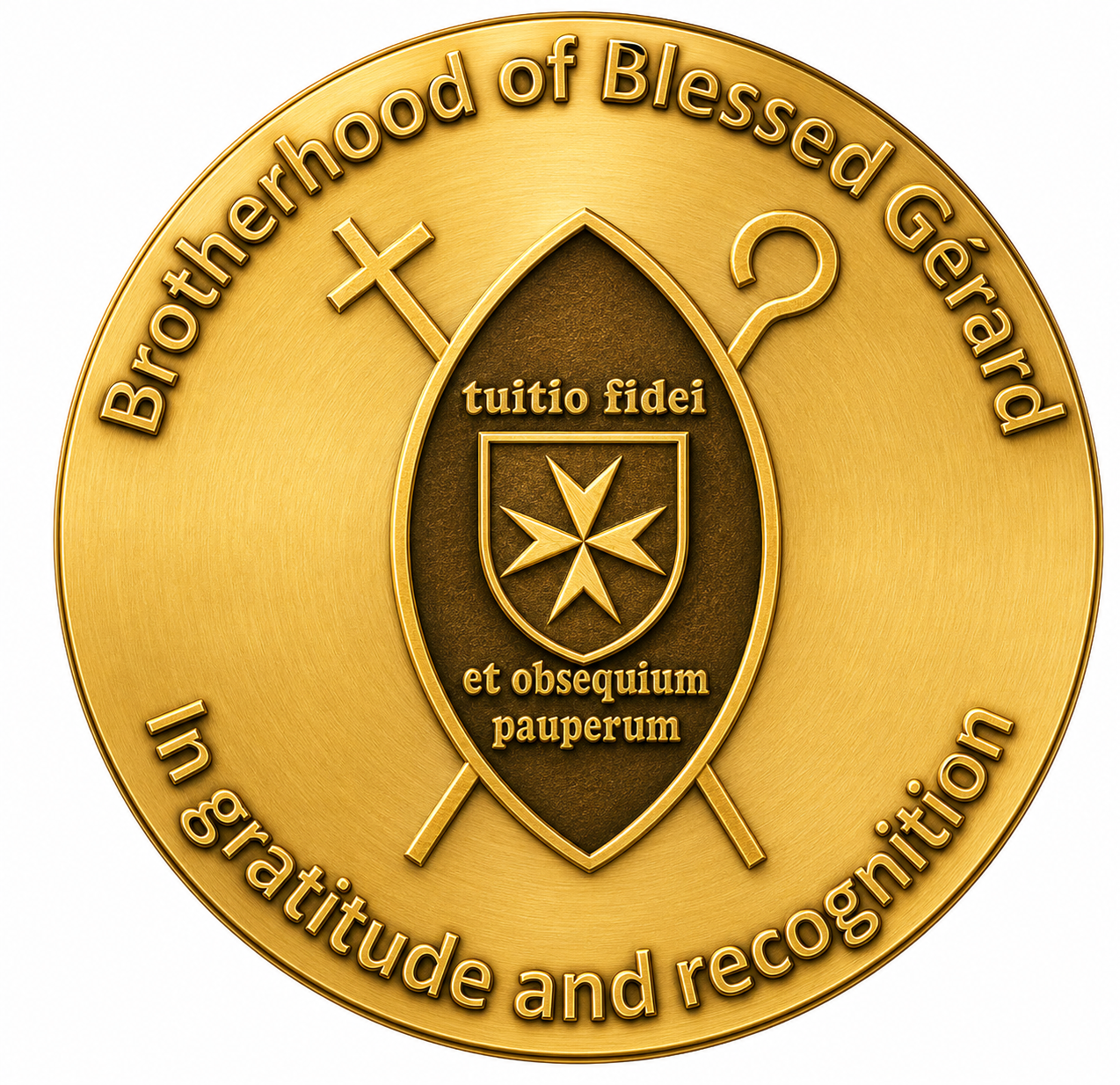 Close-up of the Gold Brotherhood of Blessed Gérard Medal of Merit