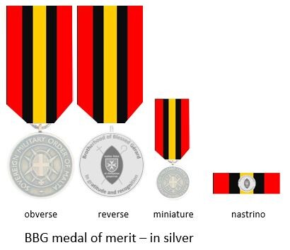 Silver Brotherhood of Blessed Gérard Medal of Merit with obverse, reverse, miniature and ribbon bar