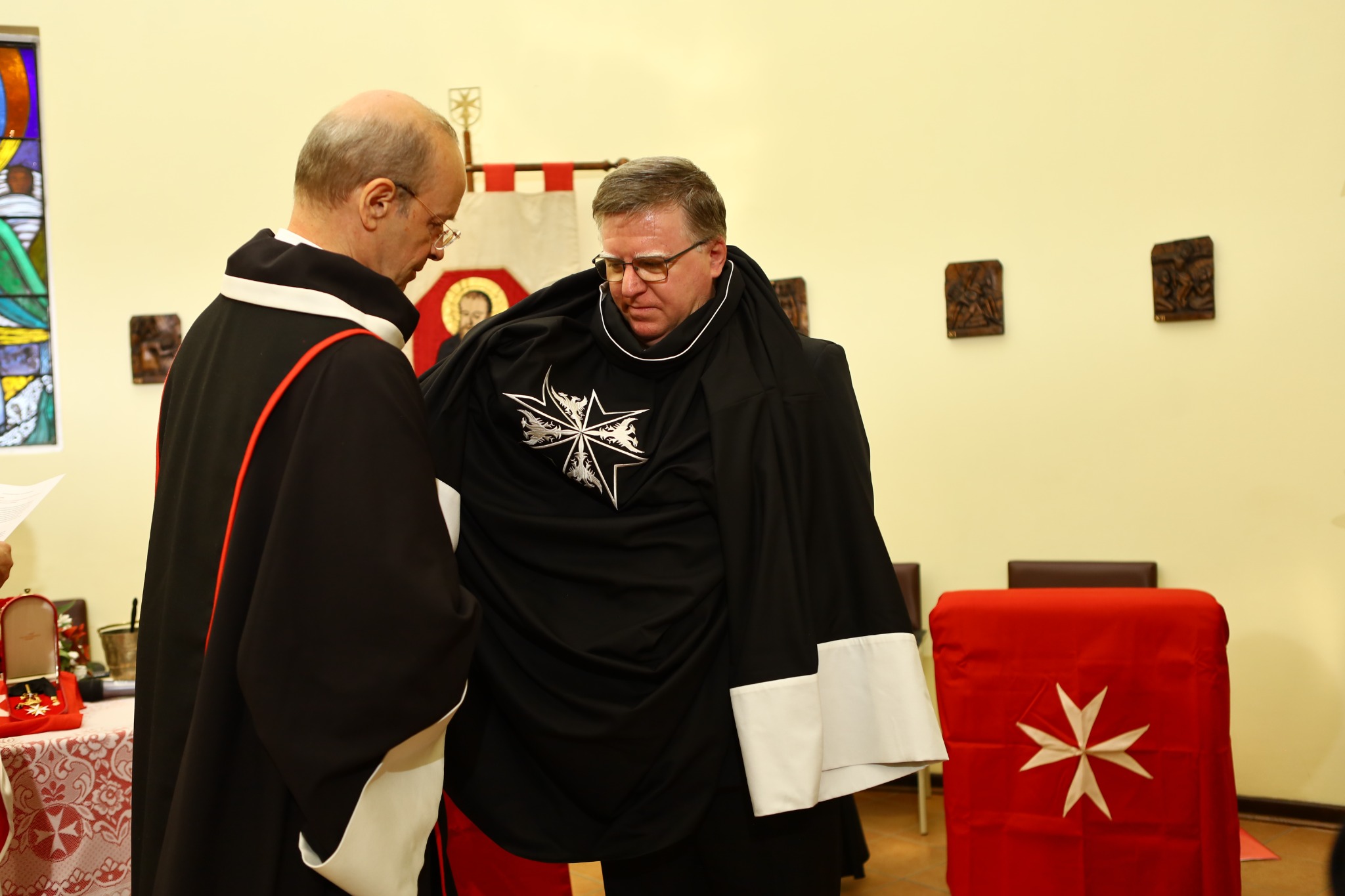 Major General Dr Josef D. Blotz investing Dr Douglas Ross as a Knight of Magistral Grace