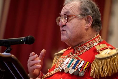 Grand Master Frà Matthew Festing wearing the Brotherhood of Blessed Gérard Medal of Merit among his decorations at an official occasion