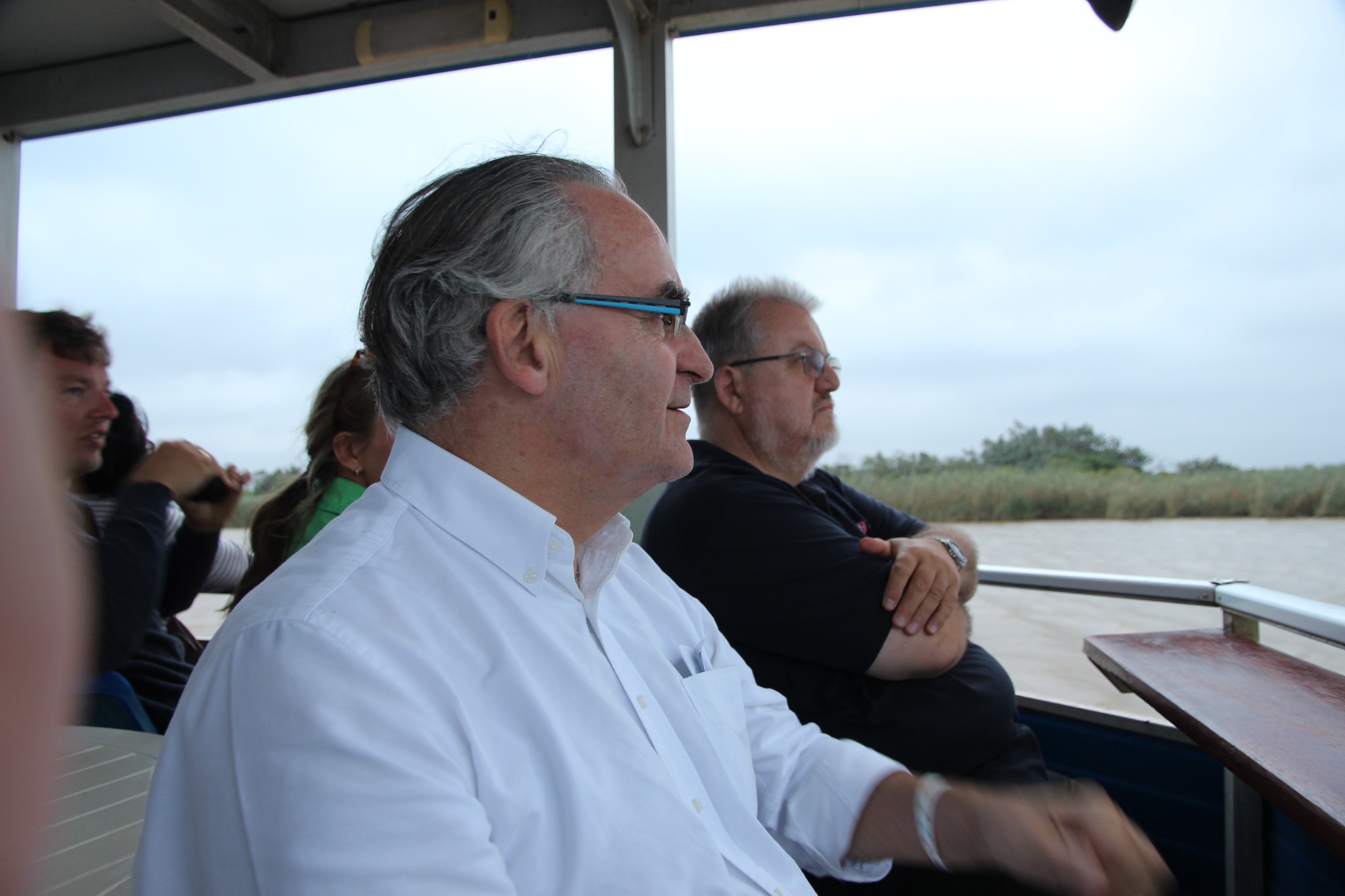 Dominique Prince de La Rochefoucauld-Montbel and Father Gérard during a boat excursion on 25 October 2017