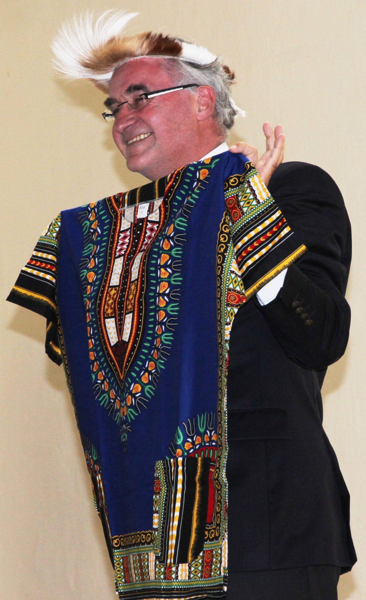 Dominique Prince de La Rochefoucauld-Montbel wearing traditional attire during the anniversary celebration